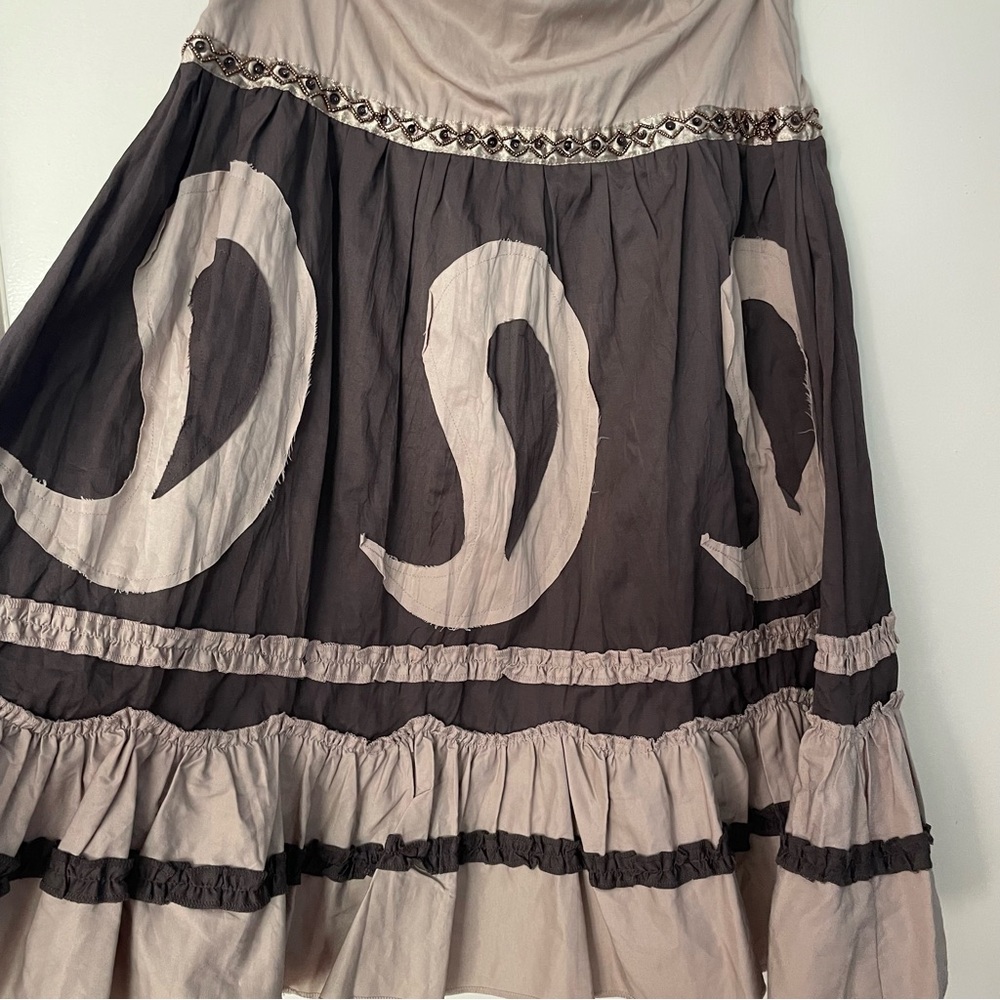 3 for 25! Aziz Women’s A-line Boho y2k Brown Beige Ruffle Skirt, size‎ M - Picture 3 of 7